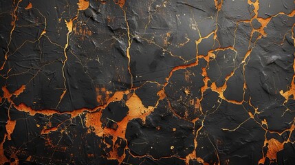 grunge halloween background orange and black stone wall with gold veins
