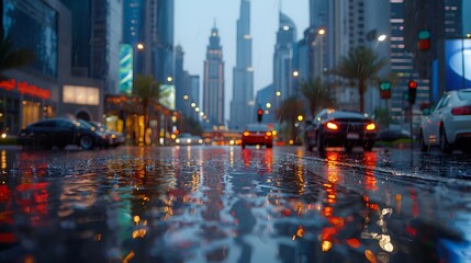 View Of The City Streets During Rain, A Beautiful View of Rain, Traffic and Flood, Vibrant Street View, Night View, Cars on Road