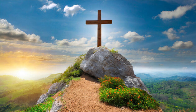 The cross on top of the hill, Easter Week, Jesus Christ. 