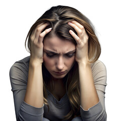 Young Woman Holding Her Head in Hands Showing Signs of Stress or Headache