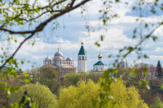 Landscape of Klin and Resurrection orthodox church in Moscow region, Russia 
