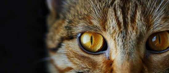 Close up of yellow cats eyes. generative AI image