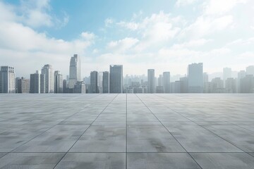 Empty square floor and city skyline with building background - generative ai