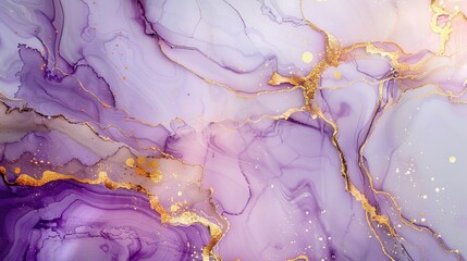 Marble violet with gold. Abstract violet and white marble background with golden lines, liquid art painting in the style of watercolor