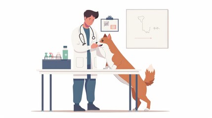 A veterinarian examines a rescue dog in a clinic, using advanced veterinary equipment to ensure its health, isolated on white