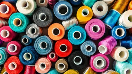 Colorful cotton threads on spools for sewing and embroidery projects with vibrant hues
