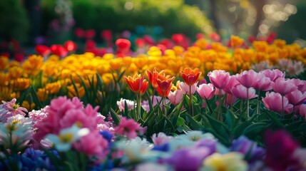 stunning morning view of vibrant flower garden in full bloom natures colorful display