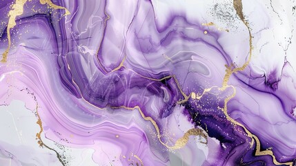 Marble violet with gold. Abstract violet and white marble background with golden lines, liquid art painting in the style of watercolor