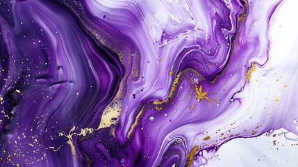 Marble violet with gold. Abstract violet and white marble background with golden lines, liquid art painting in the style of watercolor