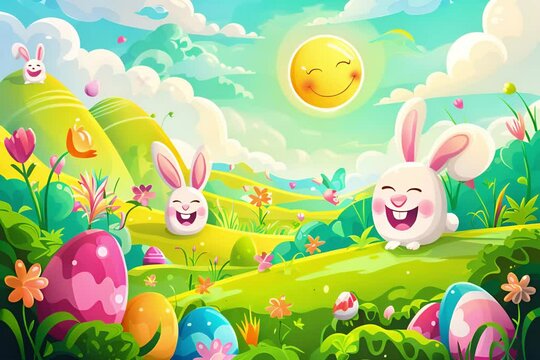 Wonderful Easter Bunny World vector illustration. Smileys