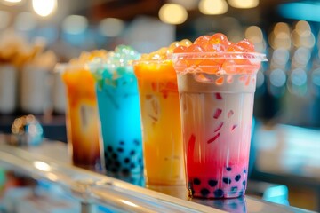 colorful boba tea with cassava starch balls in trendy snack bar vibrant and appetizing food photography