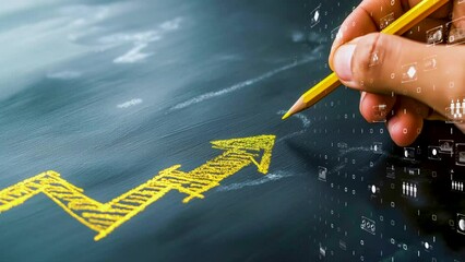 Strategic planning and analysis in business, hands creating arrows that symbolize rising opportunities and success	