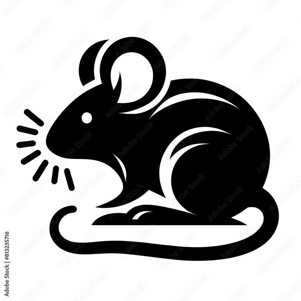 Poster black silhouette of a simple little mouse isolated on a transparent background - mouse icon - vector