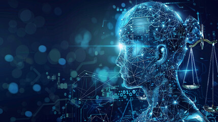 illustration woman robot head glowing blur background copy space