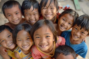Group of happy smiling asian kids looking at camera and smiling.