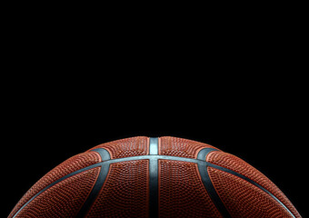 Close up of a basketball ball isolated on black background. Sport bets in betting shops. Copy space.