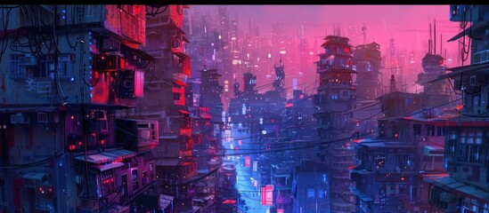 Futuristic scene cyberpunk city skyline. generative AI image