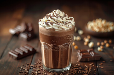 sweet treats, decadent chocolate milkshake with whipped cream and chocolate sprinkles a delightful indulgence for chocoholics