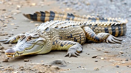 Fototapeta premium Detailed close up of a fierce wild crocodile in its natural habitat, showcasing intense focus