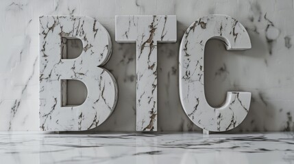 White Marble Bitcoin Cryptocurrency concept art poster.