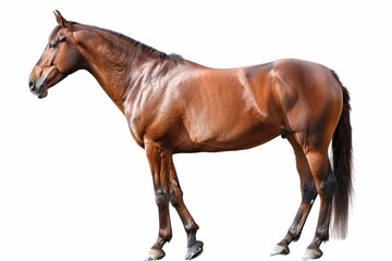 bay sport horse isolated on white background side view cutout