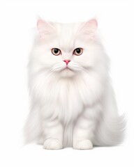 Fototapeta premium White cat clipart with fluffy fur and pink ears
