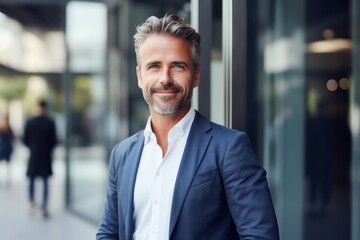 Fototapeta premium The Face of Innovation: Charismatic CEO Poses in Front of a Pioneering Pharmaceutical Corporation