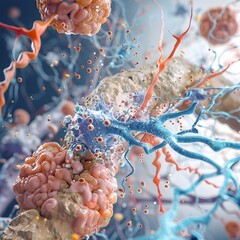 Detailed 3D Rendering of Insulin s Effects on Synaptic Pruning and Dendritic Spine Morphology - obrazy, fototapety, plakaty
