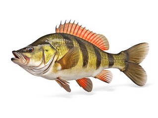 redfin perch, mouth open on white background