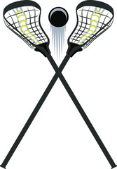 two lacrosse sticks on a white background with a ball. Background excluded