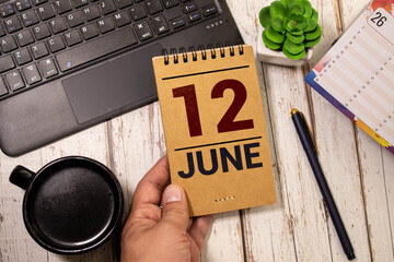 12 june wooden calendar in white background