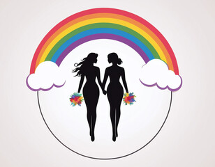 Lesbian couple illustration. AI generated. 