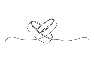 A simple and elegant black and white line drawing of two interlocking wedding rings, perfect for modern wedding themes.