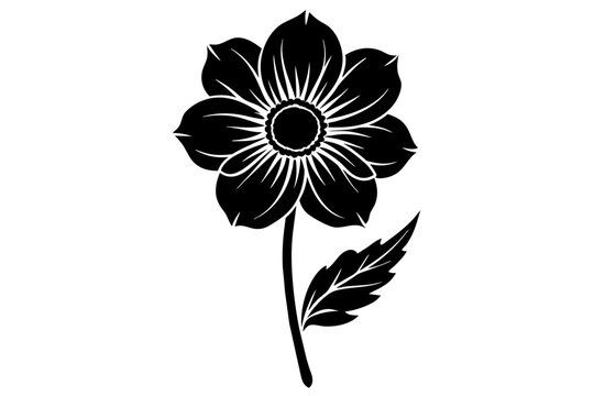 black flower stem leaf design on white clip art preview