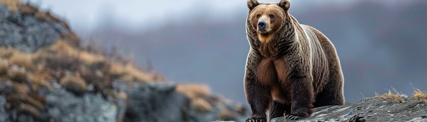 Fototapeta premium The formidable Kodiak Bear stood tall on its hind legs, displaying its strength and intimidating presence