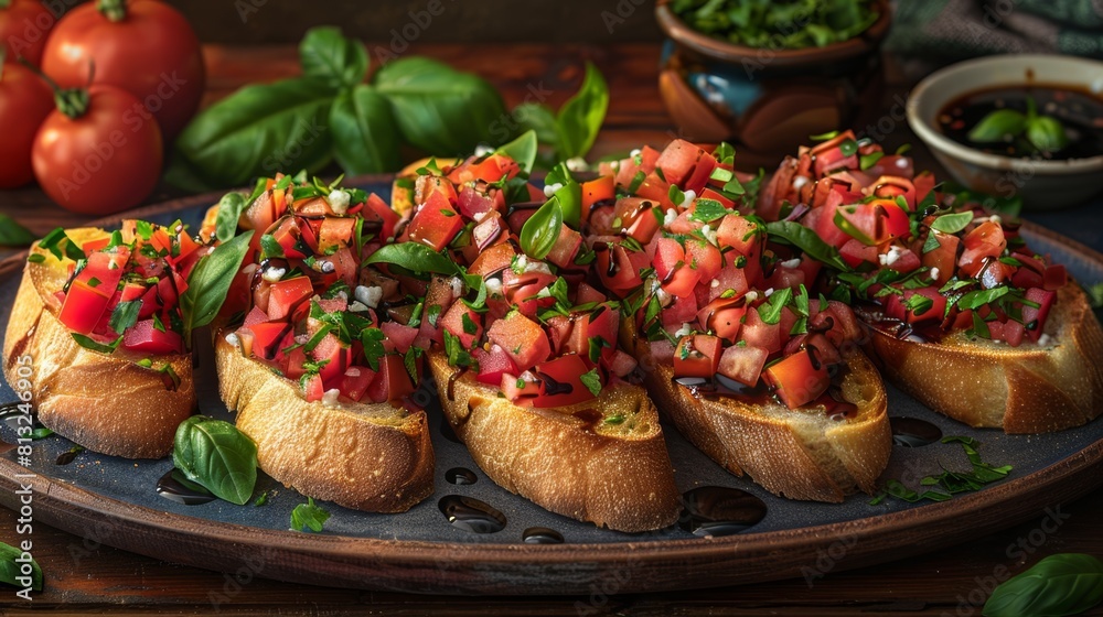 Canvas Prints summer appetizer ideas, a platter of bell pepper bruschetta with feta and balsamic glaze an ideal summer party appetizer bursting with color and flavor