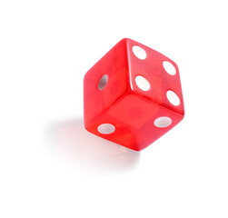 One red game dice isolated on white