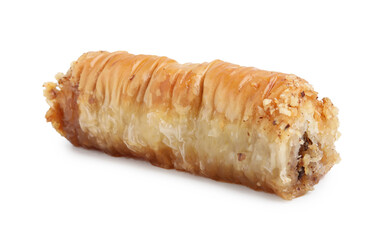 Eastern sweets. Piece of tasty baklava isolated on white