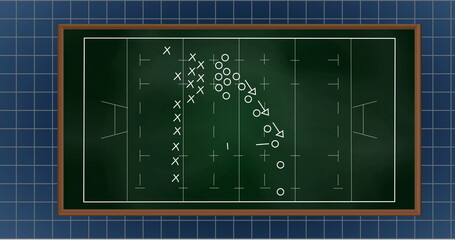 Image of a school board showing football play diagrams with x and o marks