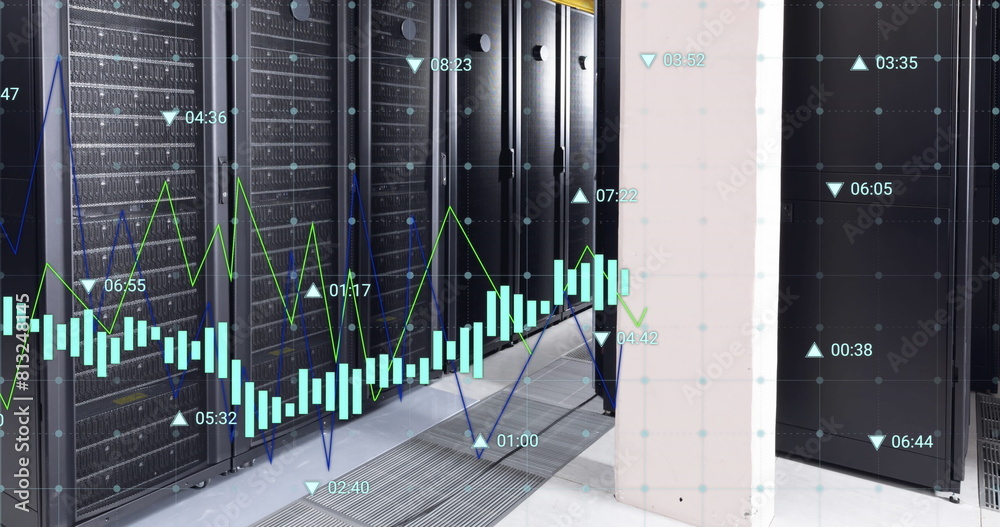 Poster image of graphs and changing numbers over data server room