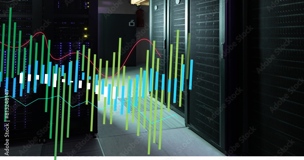 Poster image of data processing against computer server room