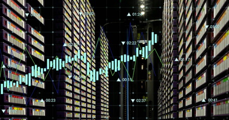 Image of statistical data processing against computer server room