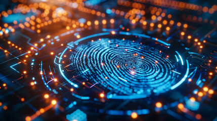 A close-up on a digital fingerprint scan being processed on a high-tech device, representing modern technology in crime solving