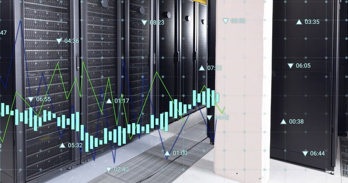 Image of graphs and changing numbers over data server room