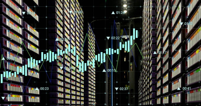 Image of statistical data processing against computer server room