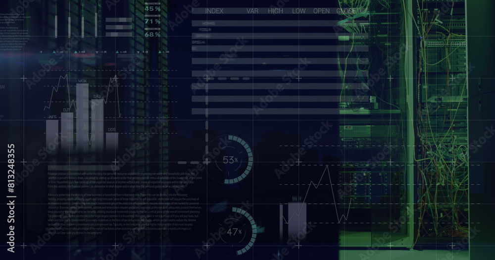 Canvas Prints image of statistical data processing against computer server room