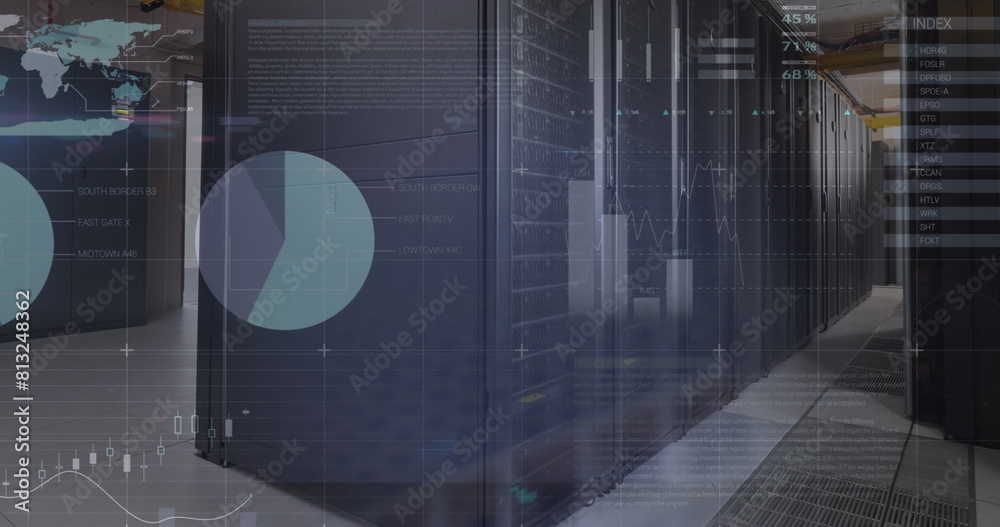 Poster image of statistical data processing against computer server room