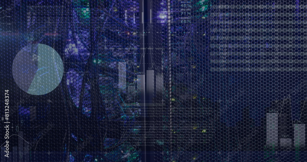 Poster image of statistical data processing against computer server room