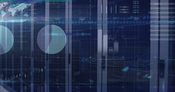 Image of statistical data processing against computer server room