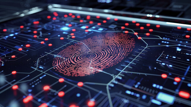 A close-up on a digital fingerprint scan being processed on a high-tech device, representing modern technology in crime solving